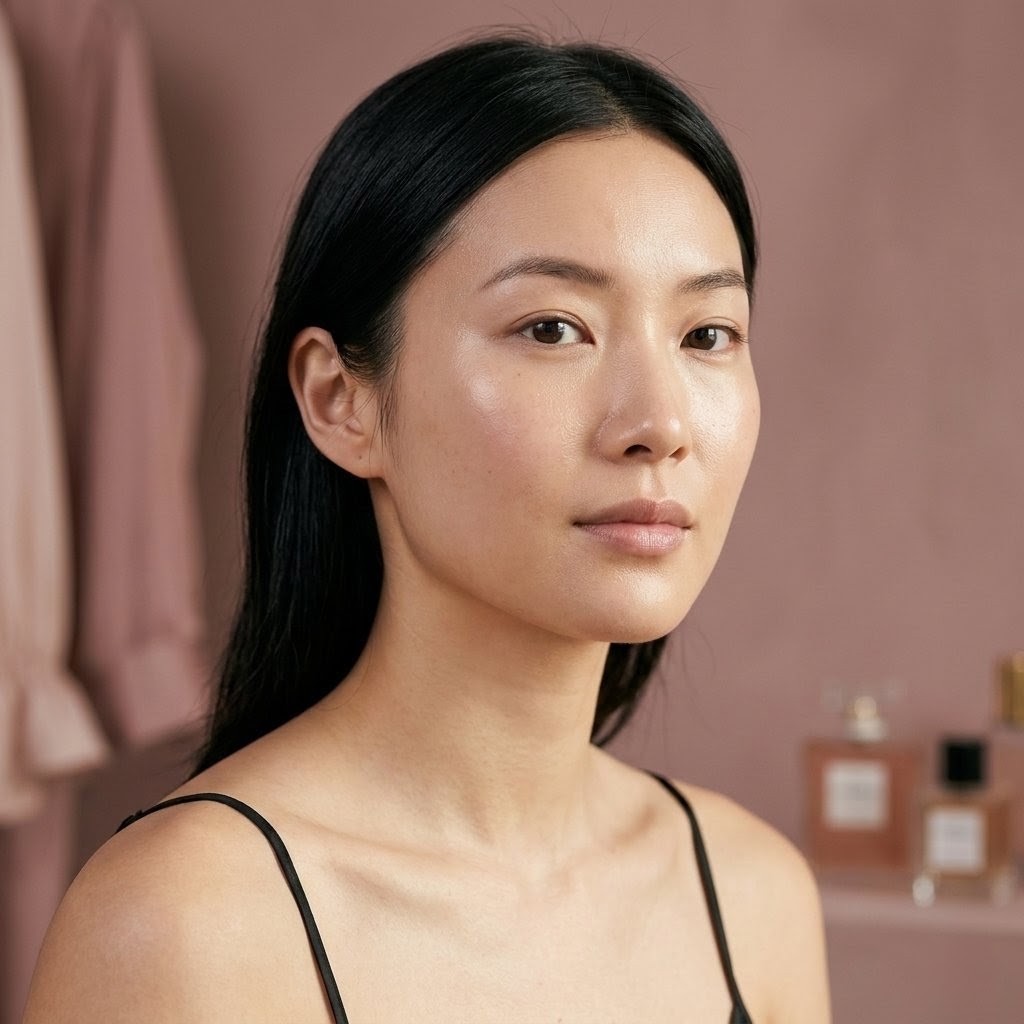east asian woman, glowing skin
